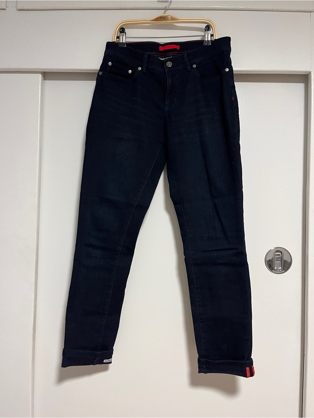 LL Bean dark wash scotchlite selvedge Women's Slim Jeans